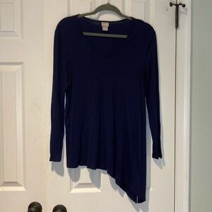 Chico's Navy Deep Blue Long Sleeve Asymmetrical Tunic Top Size M
